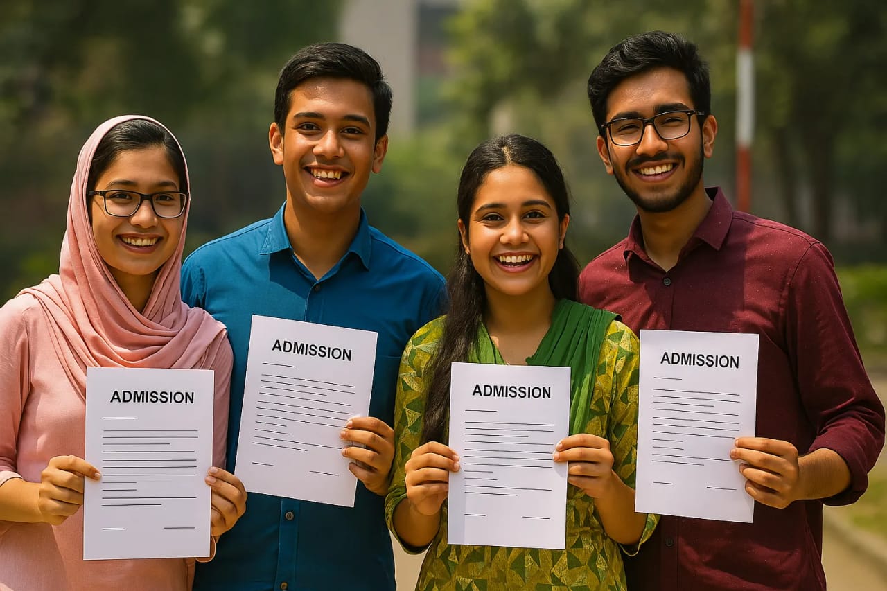 Students holding admission papers